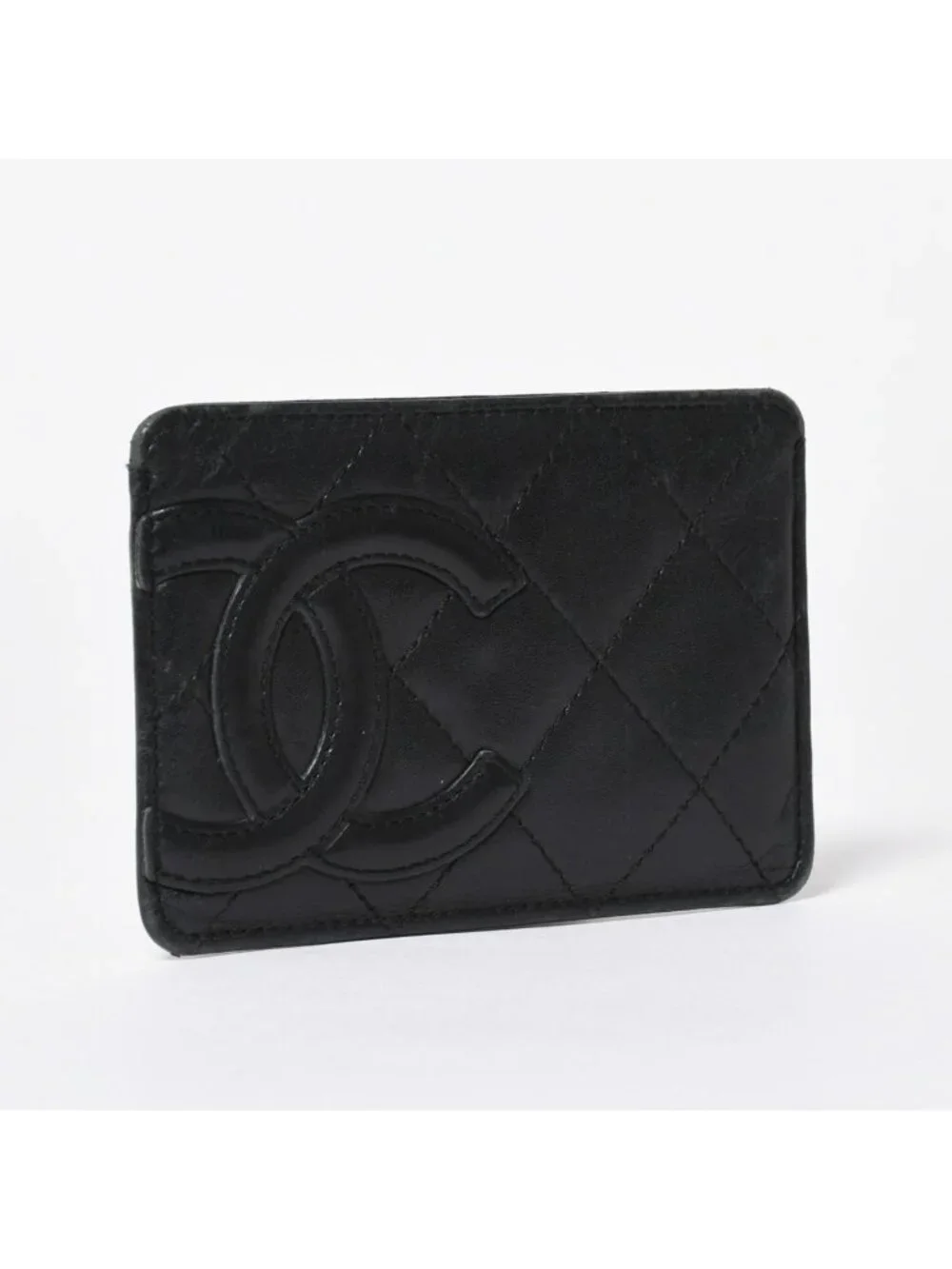 Chanel Cambon Line Card Case CC Logo Lambskin Black Pink